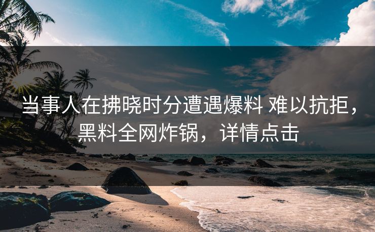 当事人在拂晓时分遭遇爆料 难以抗拒，黑料全网炸锅，详情点击