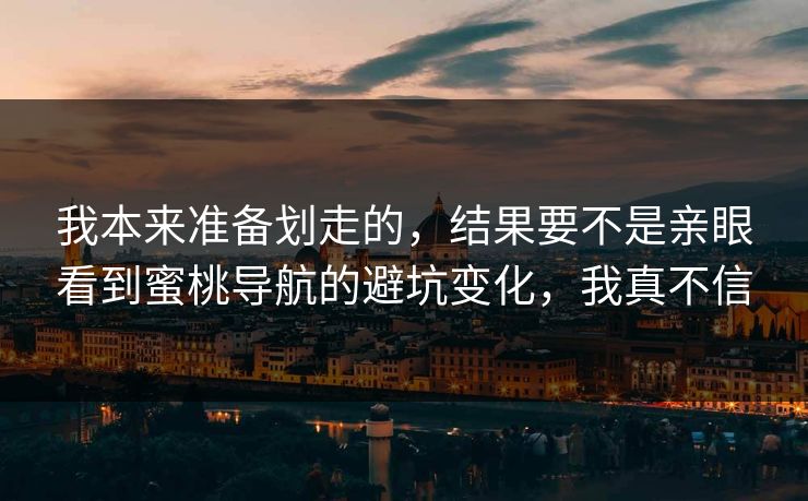 我本来准备划走的，结果要不是亲眼看到蜜桃导航的避坑变化，我真不信